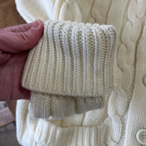 Vintage Sears Cream Long Button Front Cardigan with Pockets High Collar/Large - Picture 9 of 11